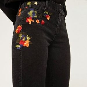 Zara black embroidered ankle jeans